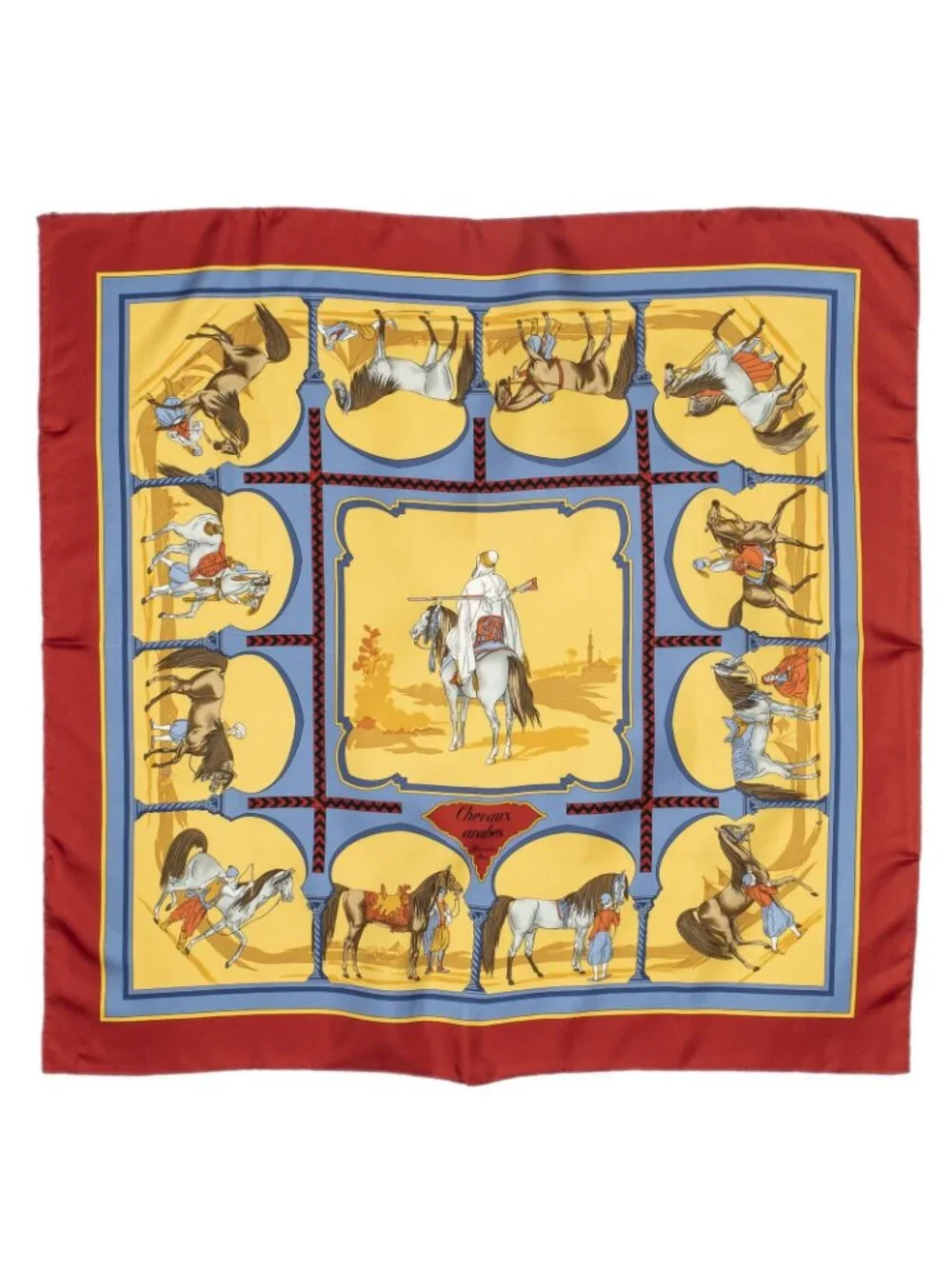 ★SOLD★ Hermes Scarf Red Orange Blue Silk - Picture 2 of 5